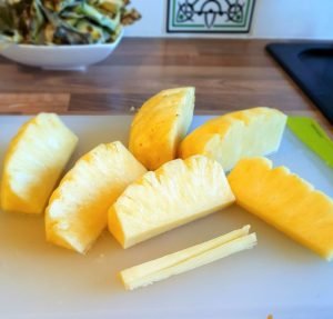 The fruit is cut into wedges