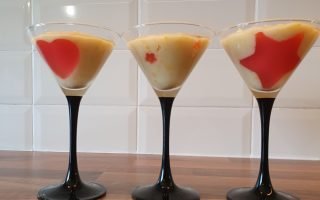 Sweet corn pudding served in cocktail glasses.