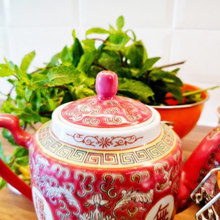 Mint tea with batik tea pot.