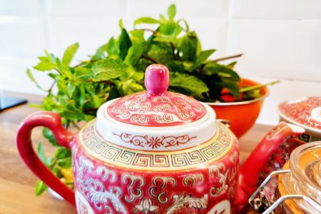 Mint tea with batik tea pot.