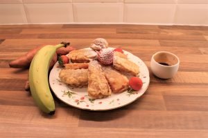 Banana and sweet potato and the fried version.