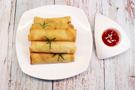 Freshly fried spring rolls served with sweet chillie sauce.