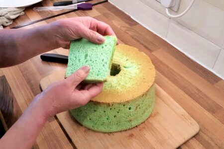 Pandan Chiffon cake, cut