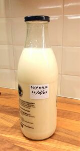 Vegan milk in a cow's milk bottle!