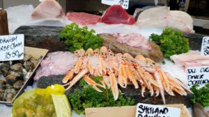 Fresh seafood on display.