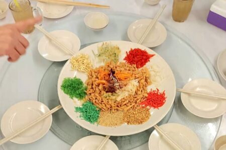 Yee Sang - New year salad with salmon.