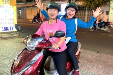 Me on a bike with the tour guide. Feeling excited!